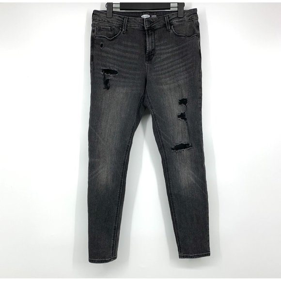 Old Navy Denim - Old Navy Rockstar Jeans Distresssed Super Skinny Gray Black Mid Rise